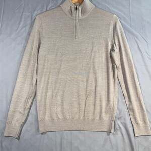 REISS Men's Quarter-Zip Wool Blend Sweater Taupe Heather Size Medium Fits Small